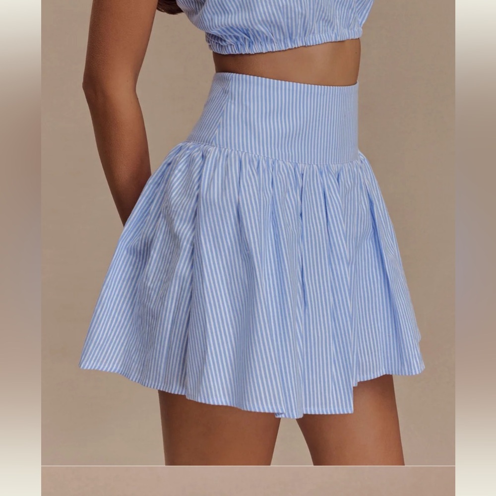 Meshki “Gretel” Hem Mini Skirt - Blue Pinstripe NWT size S - Picture 3 of 5